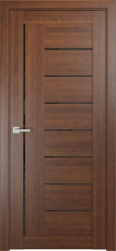 Фото Межкомнатная дверь ЛУ-17 орех темный (стекло лакобель чёрный, 900x2000)